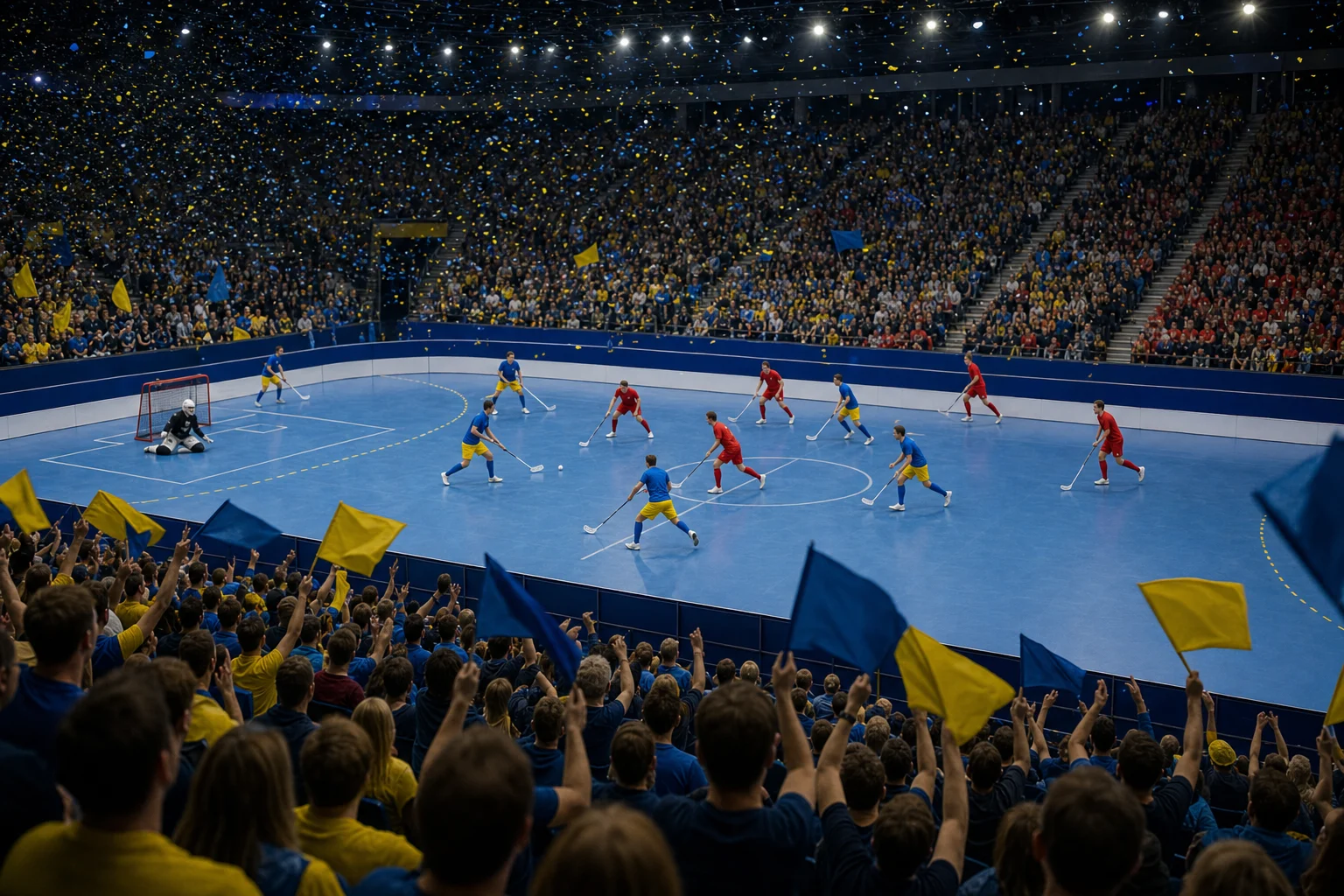 Internationell innebandyarena under ett mästerskap med publik